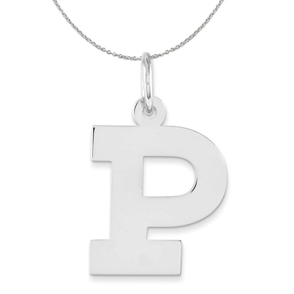 Silver Amanda Collection Medium Block Style Initial P Necklace - 24 In